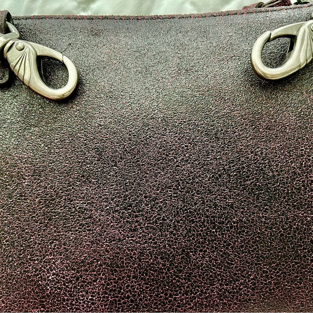 HD BIKER BAG all leather deep purple black distressed studded convertible bag - Picture 12 of 13